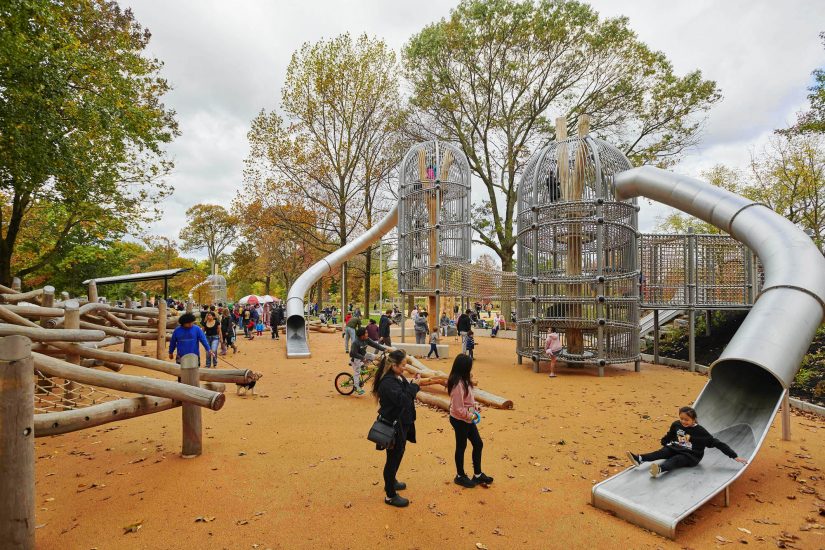 Birdhouse tower and accessible circulation at Anna C. Verna Playground