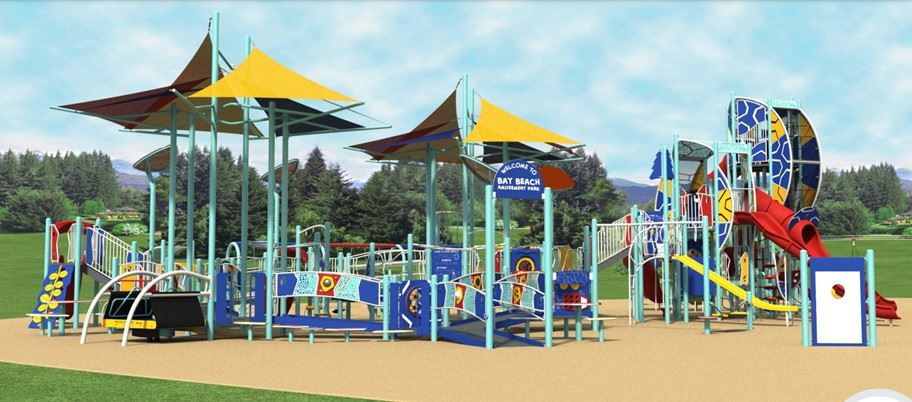 Inclusive playground main structure with ramps at Bay Beach