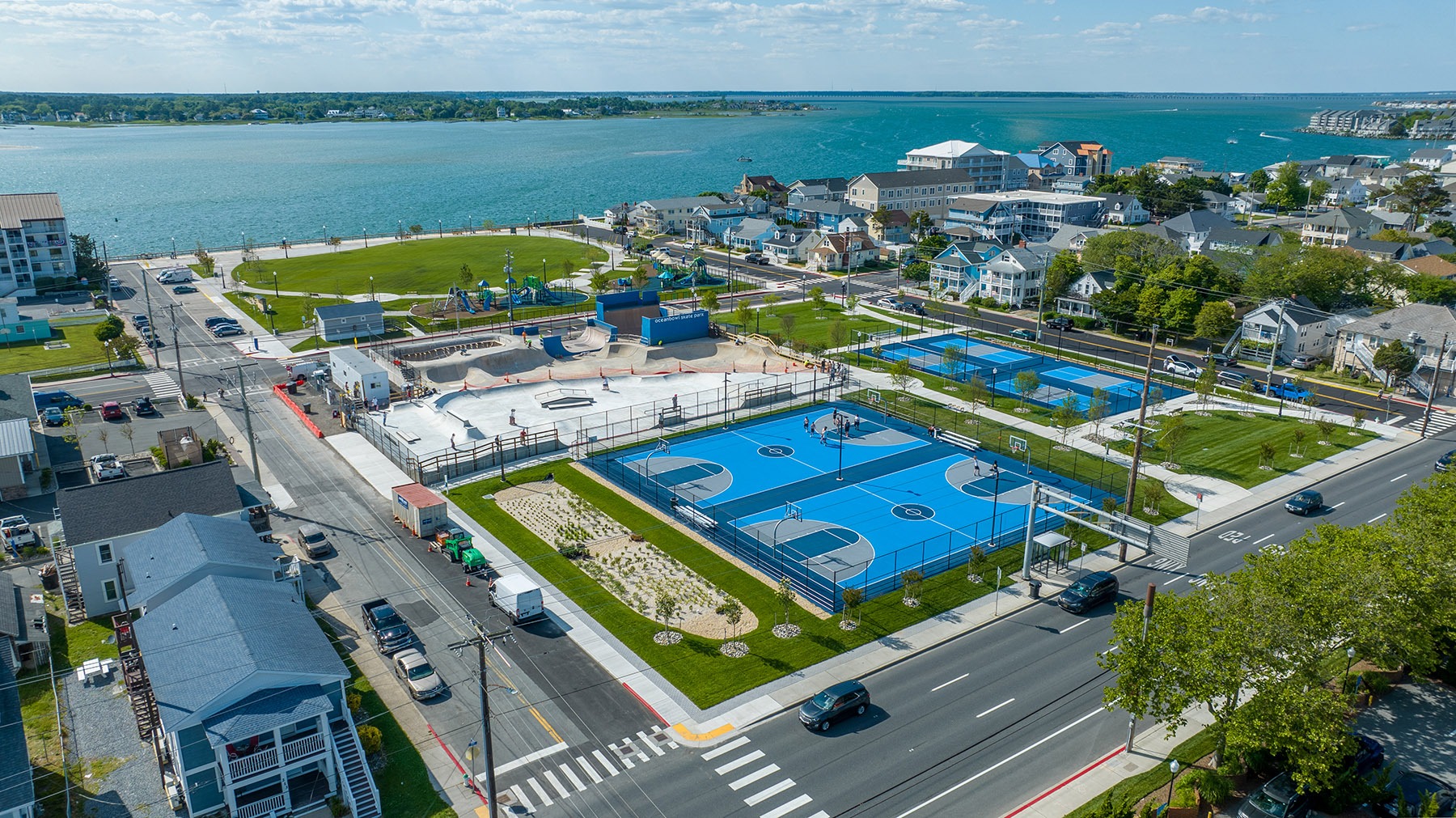 Aerial view of Bayside Park and surrounding bayfront area