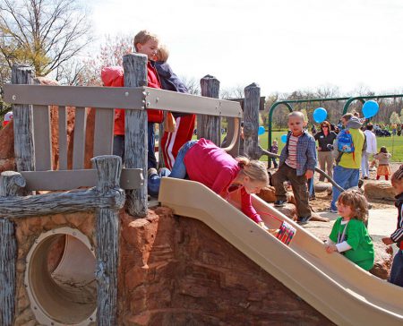 Play structures at the all-children's playground at Beech Acres Park