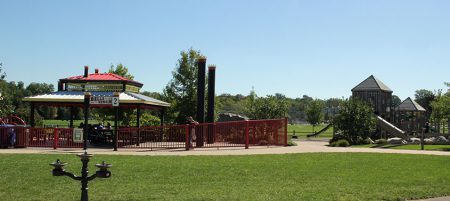 Riverboat shelter next to the all-children's playground at Beech Acres Park