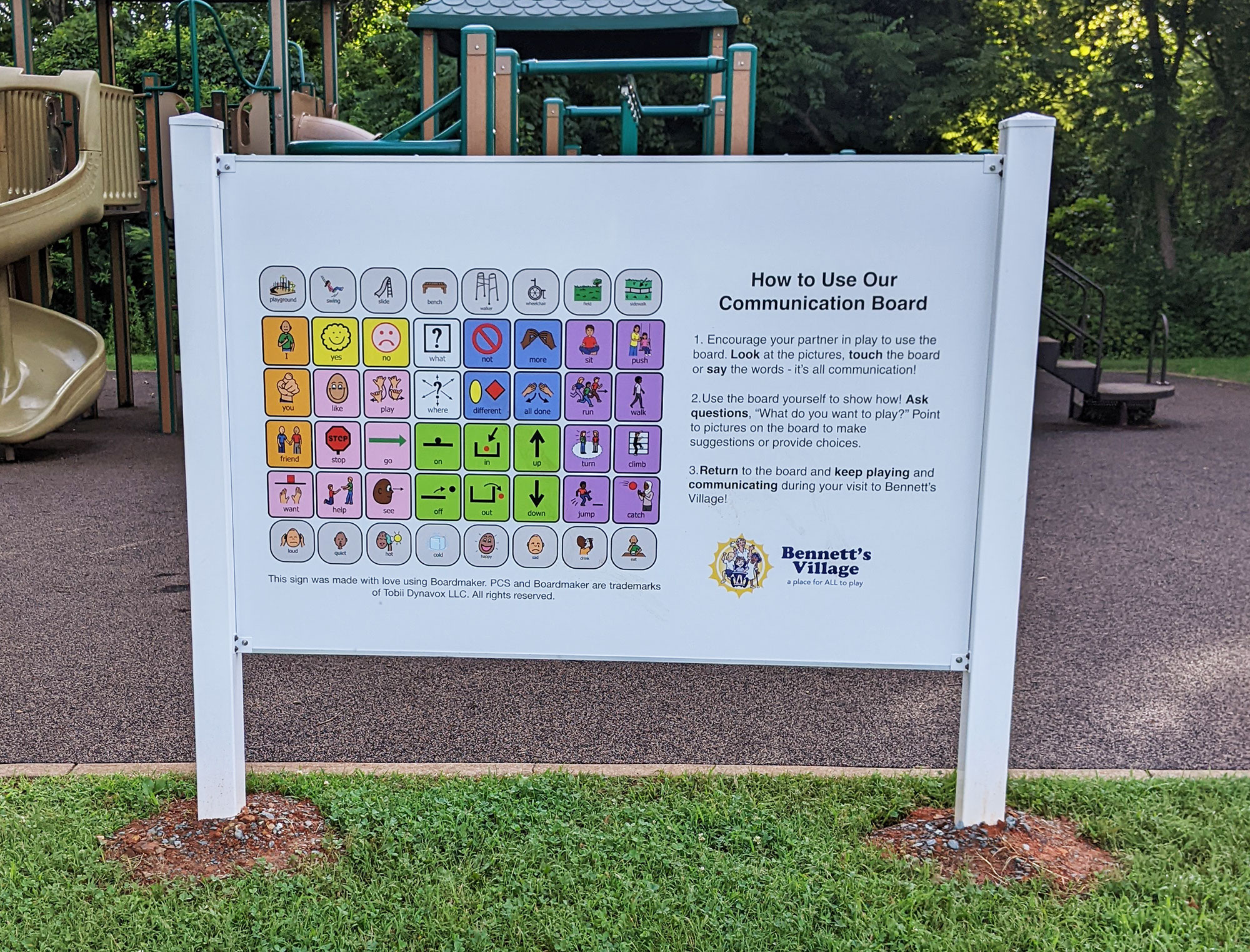 Communication board installed at Pen Park for AAC and non-speaking visitors