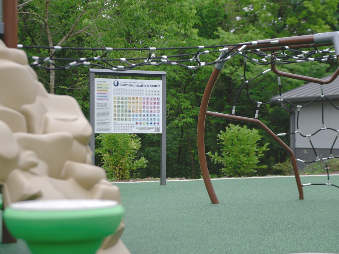 English communication board installed at Binder Park playground