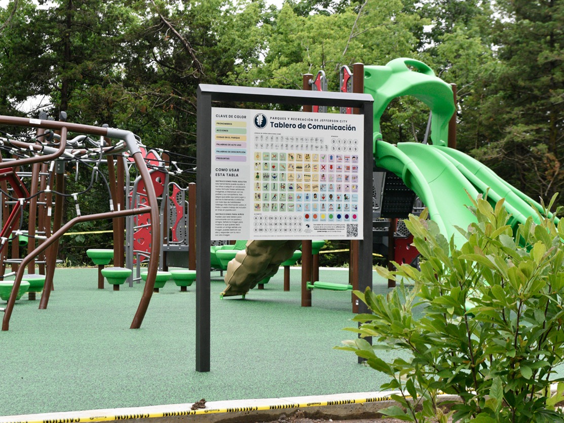 Spanish communication board installed at Binder Park playground