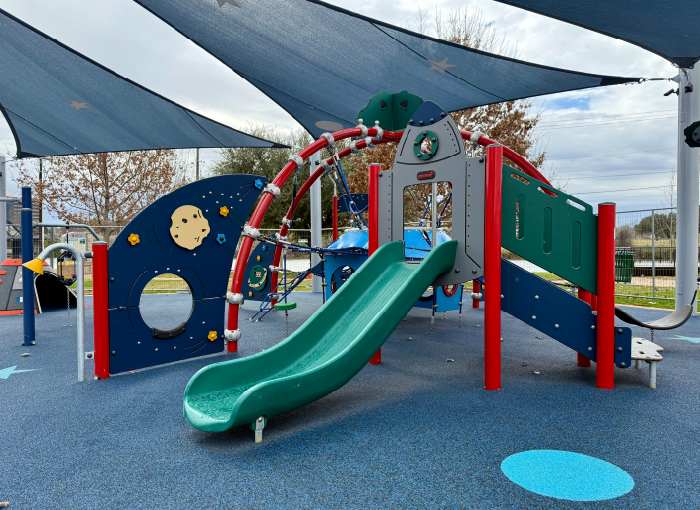 Slide and play structure at the Bledsoe-Miller STEAM Center playground.