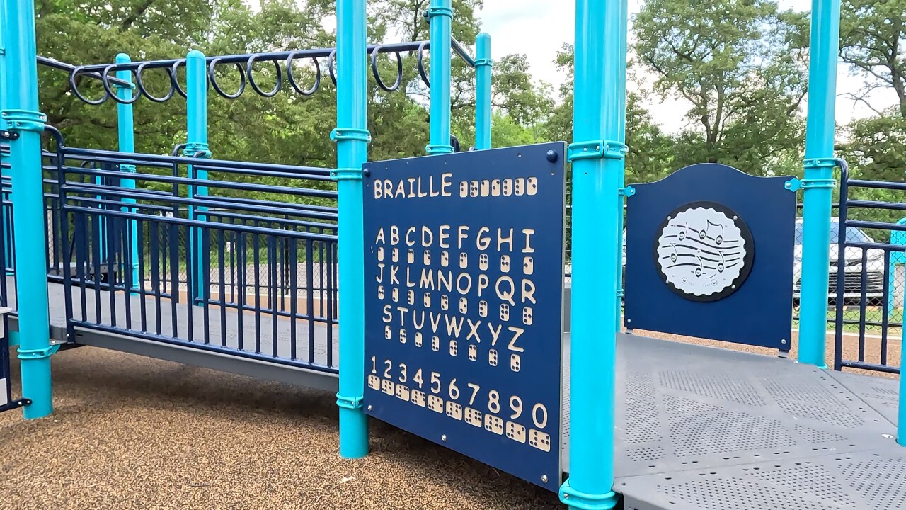 Braille communication board at Boone Woods Park playground