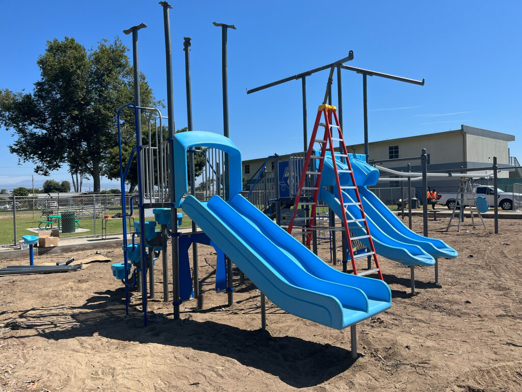 Playground equipment under construction at Carty Park