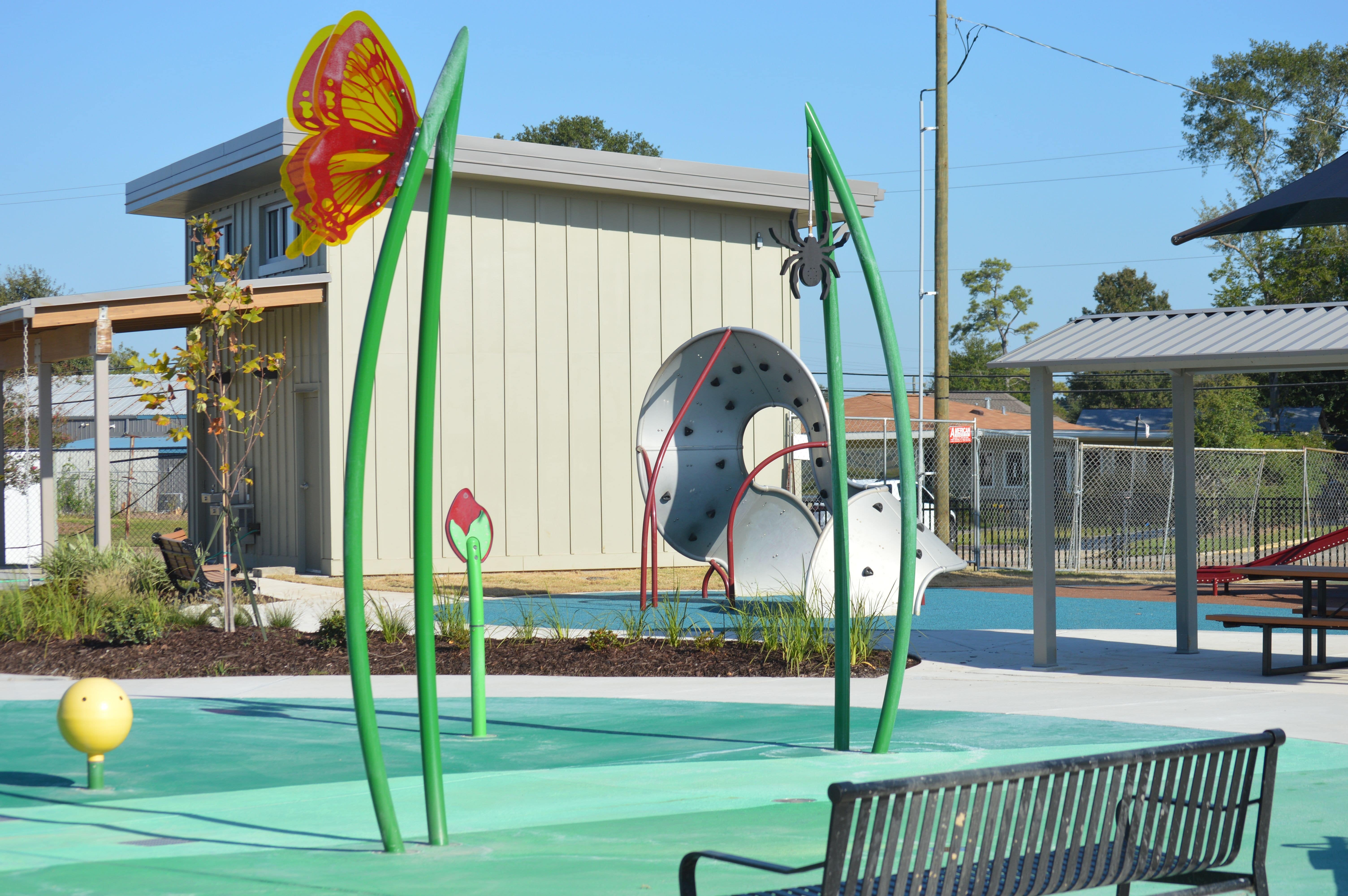 Play and splash area at Center Circle Park in Sulphur