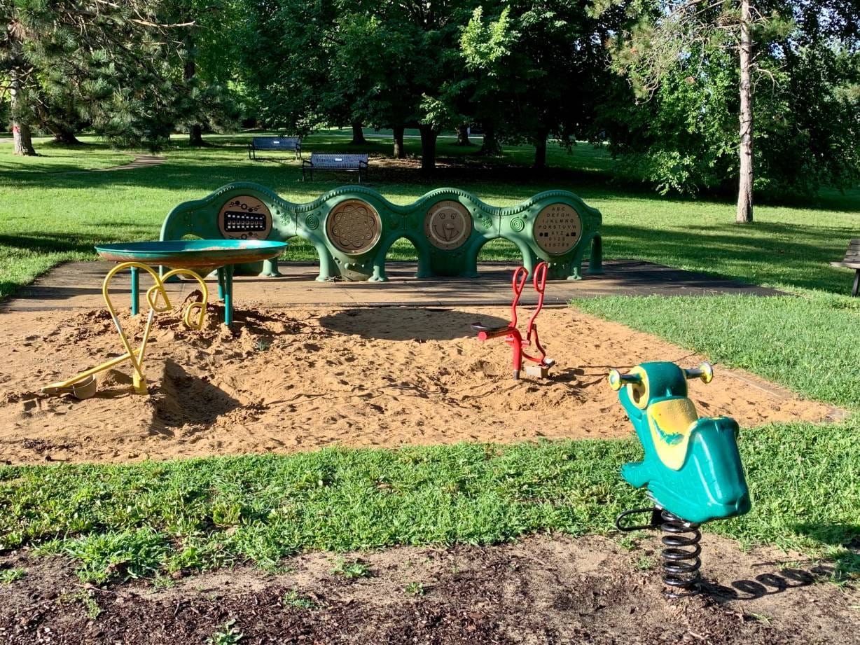 Accessible sand play feature at the Dubuque Arboretum playground