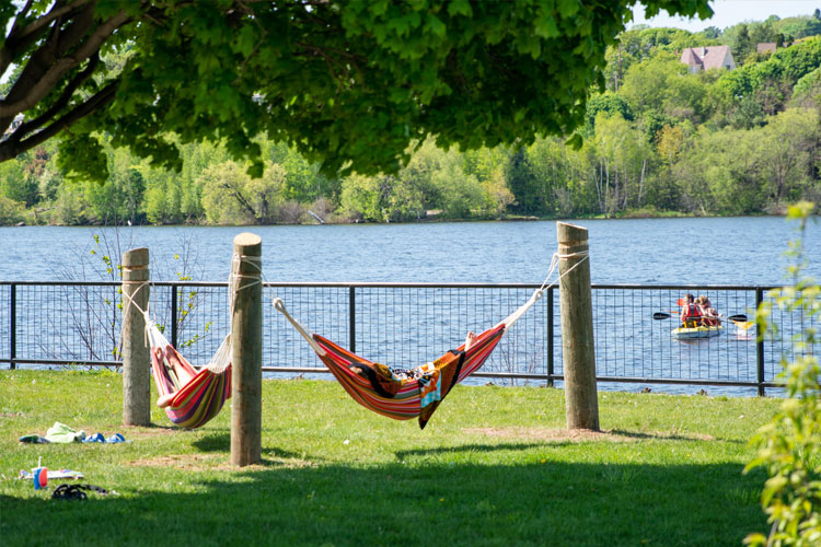 Hammocks and waterfront relaxation area in Houghton