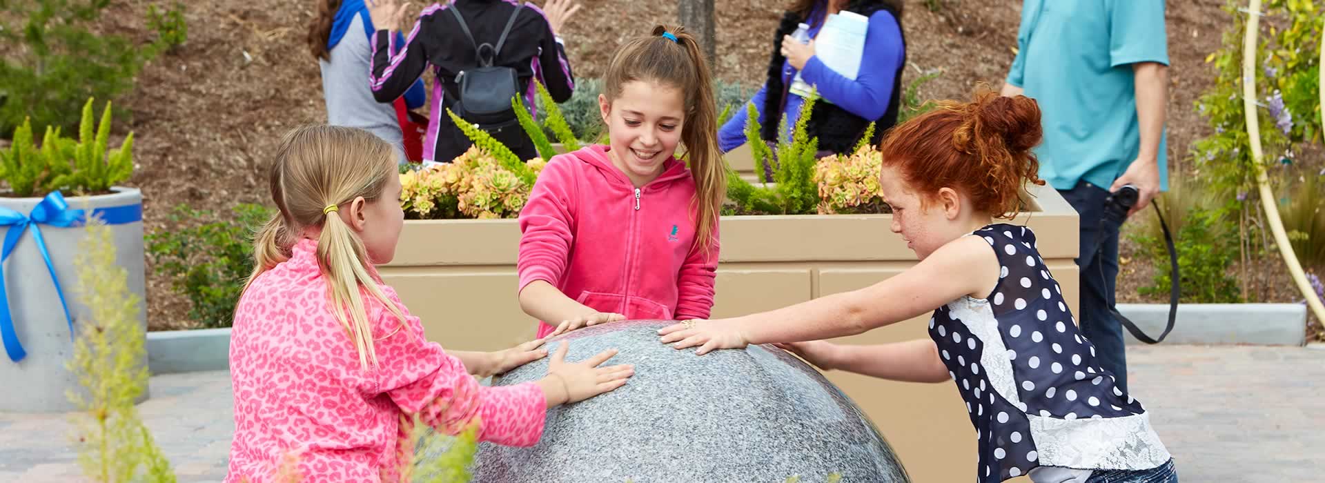 Floating granite water sphere at Courtney's SandCastle
