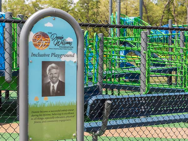 Donnie Williams playground sign at Henry S. Parker Athletic Complex