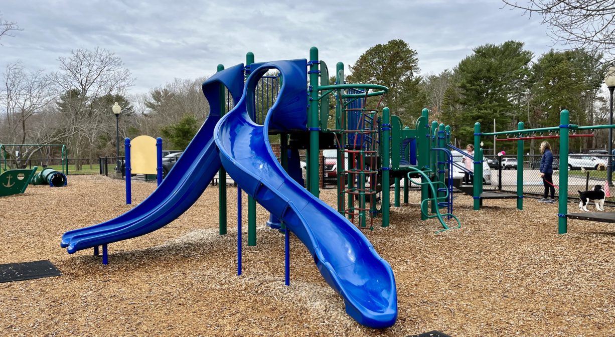 Main playground structure at Duxbury Library Playground