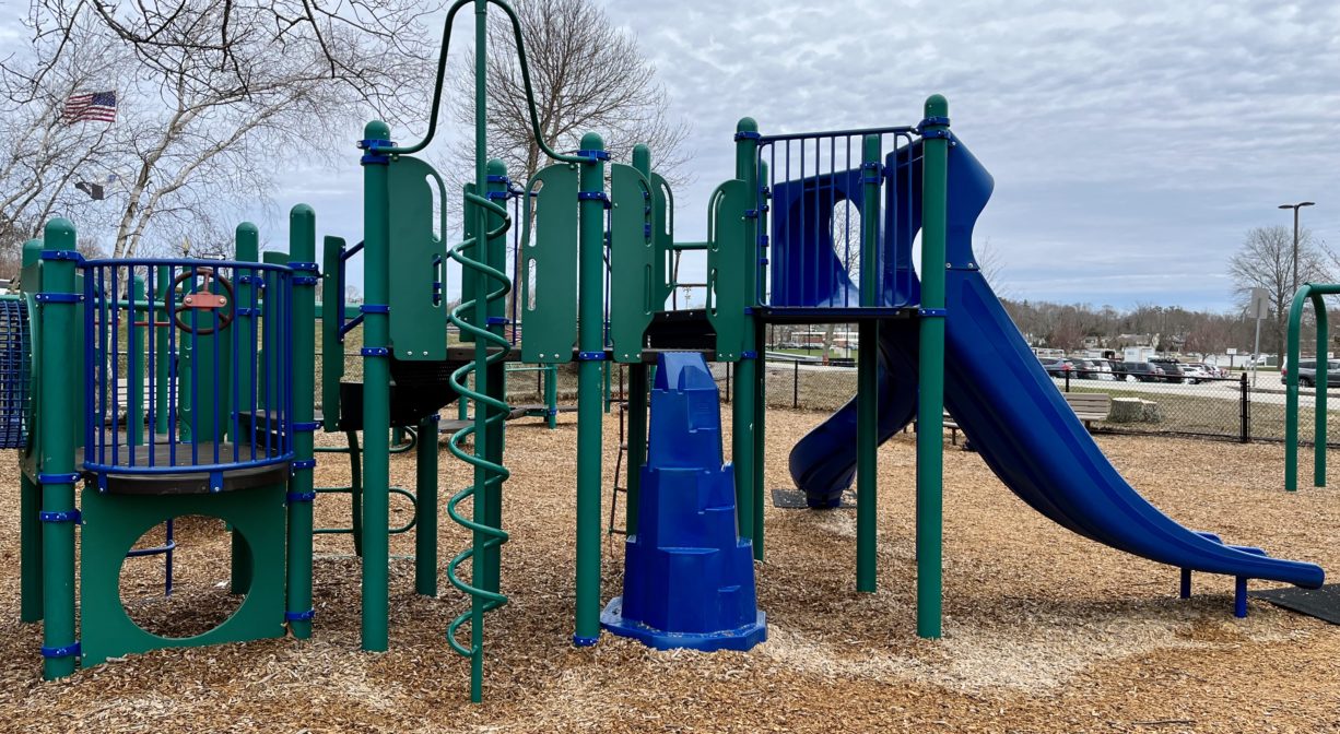 Additional blue and green equipment at Duxbury Library Playground