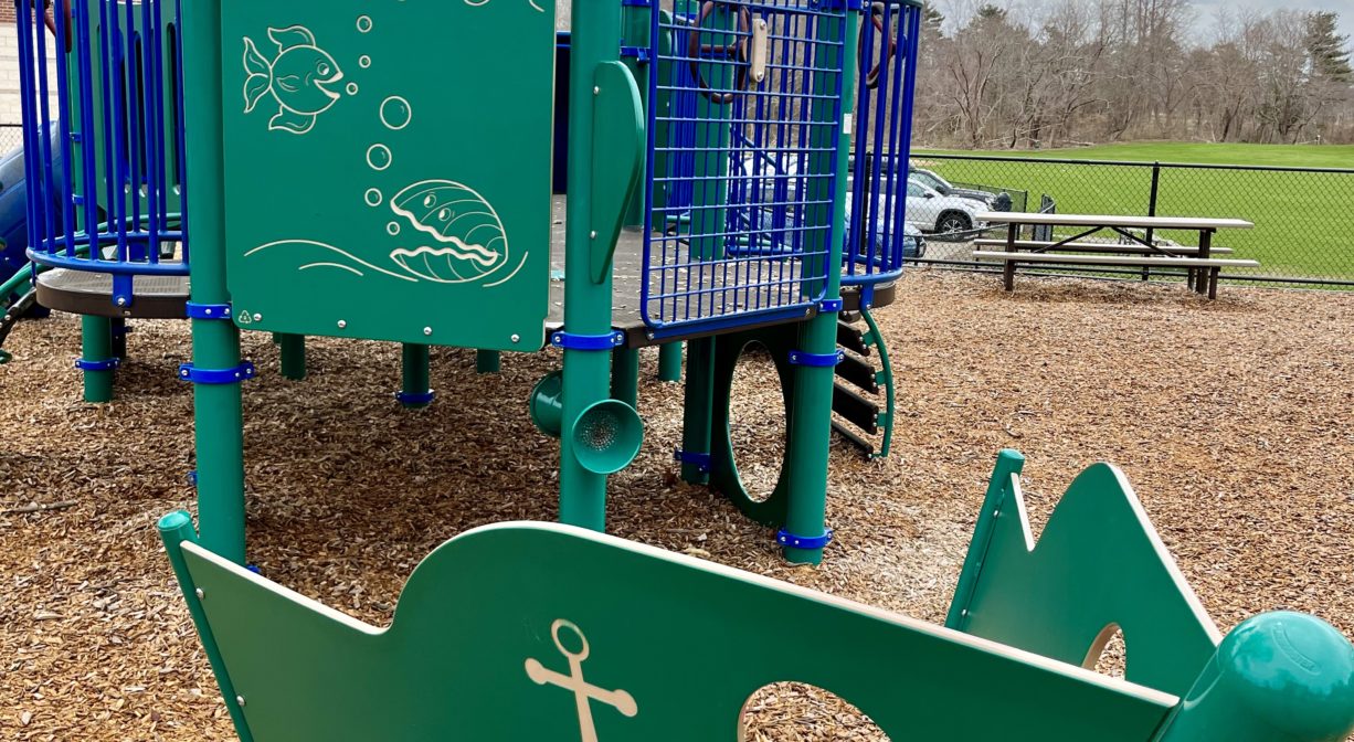 Ship-themed play area at Duxbury Library Playground