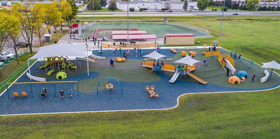 Accessible Miracle League field next to Fallenstein Playground