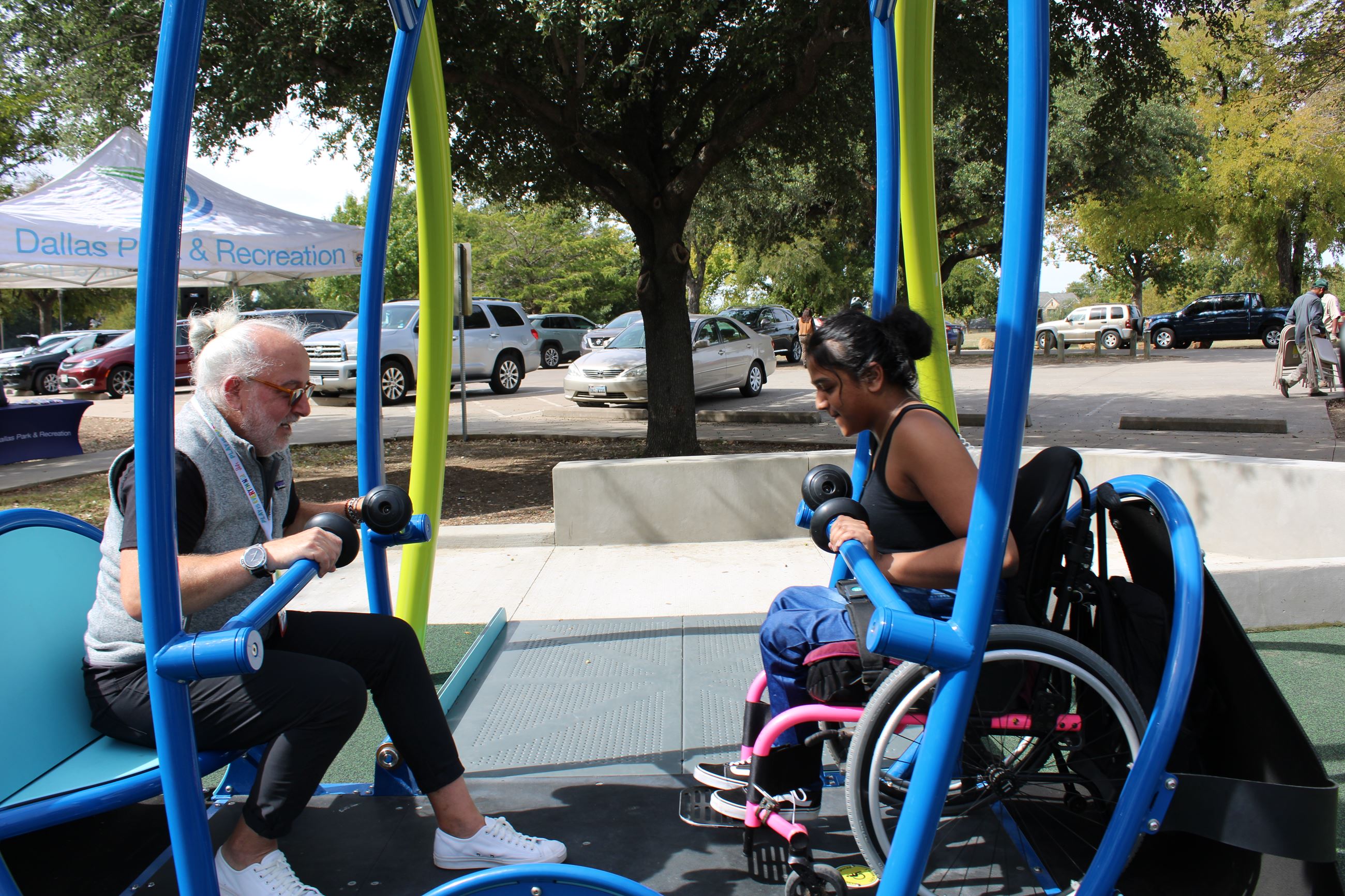 Wheelchair swing at Flag Pole Hill Park in Dallas