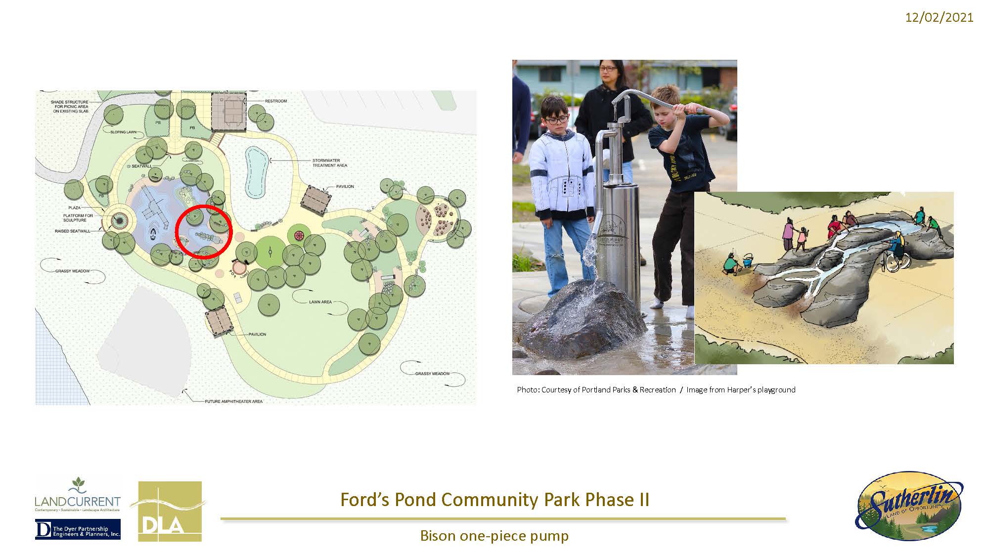 Water pump play feature at Ford's Pond playground