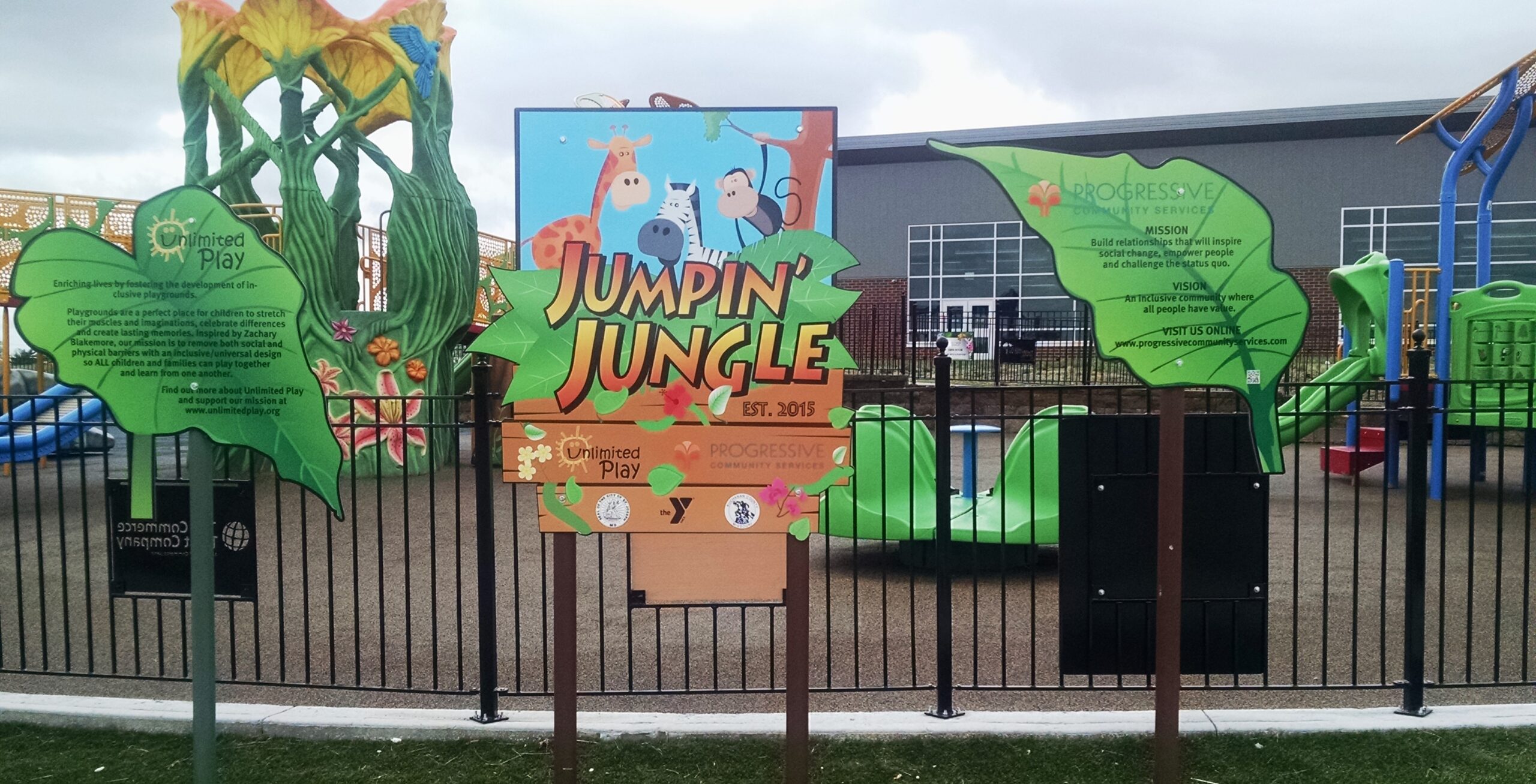 Entry sign area at Jumpin' Jungle Playground