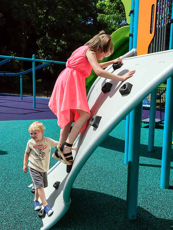 Ramped climbing structure at Kaleidoscope Playground