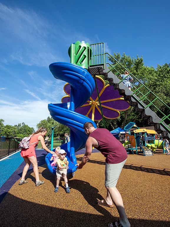 Slides and elevated play at Kaleidoscope Playground