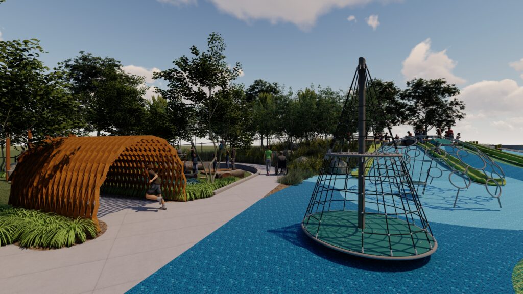 Kids Cove concept rendering with play zones and open circulation