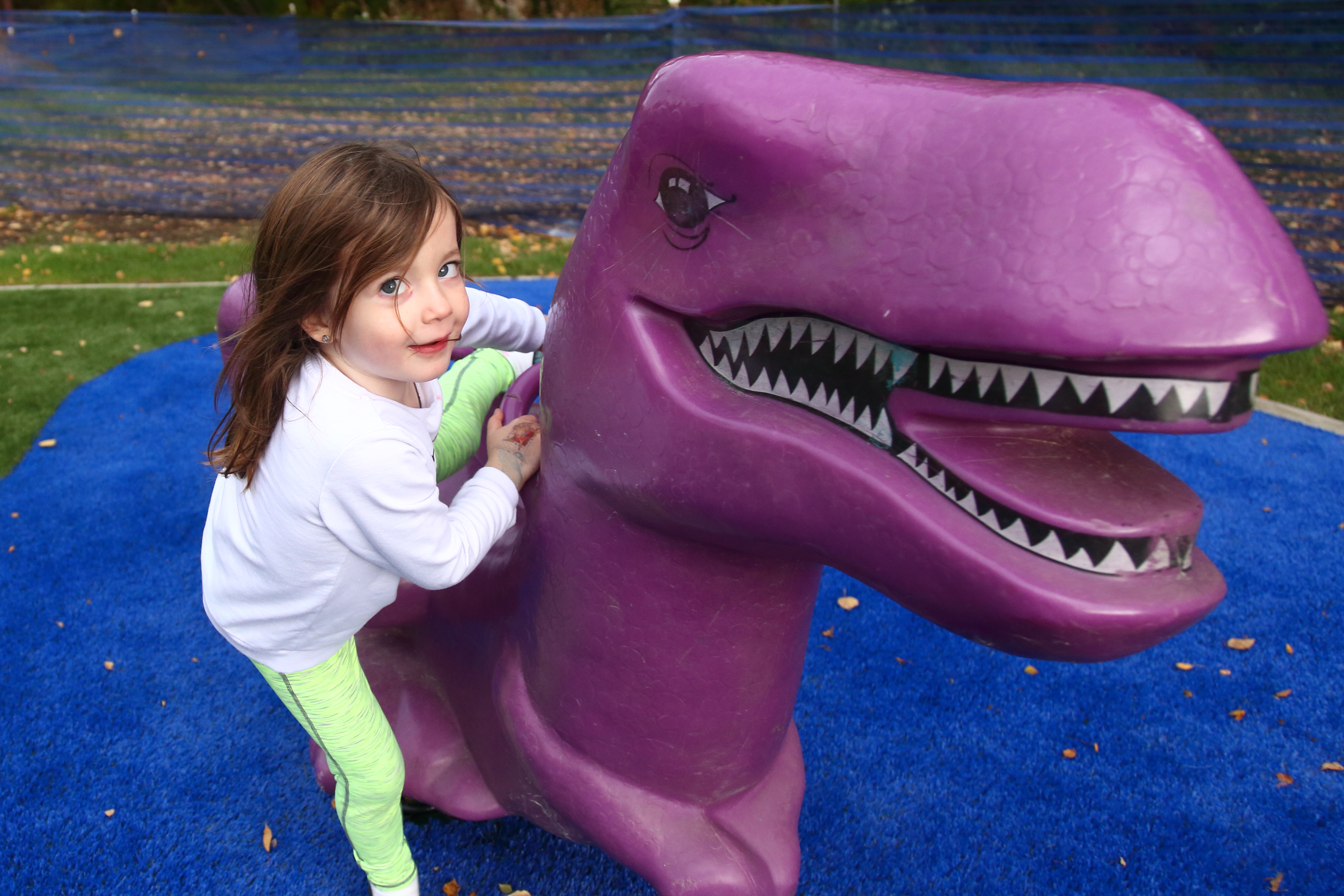 Child using a rocking play feature at Kiwanis Fish Creek Park