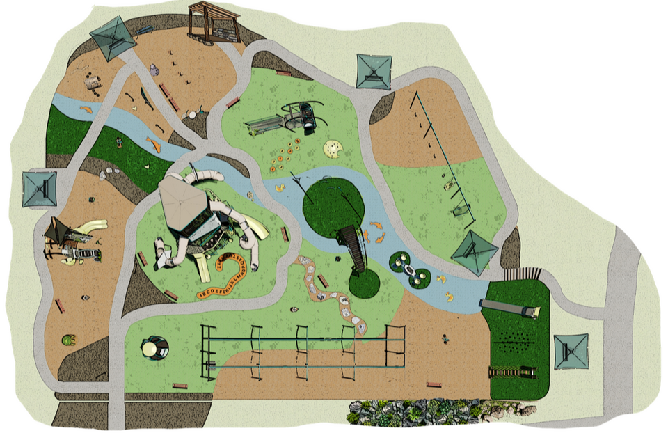 Playground equipment and surfacing layout rendering