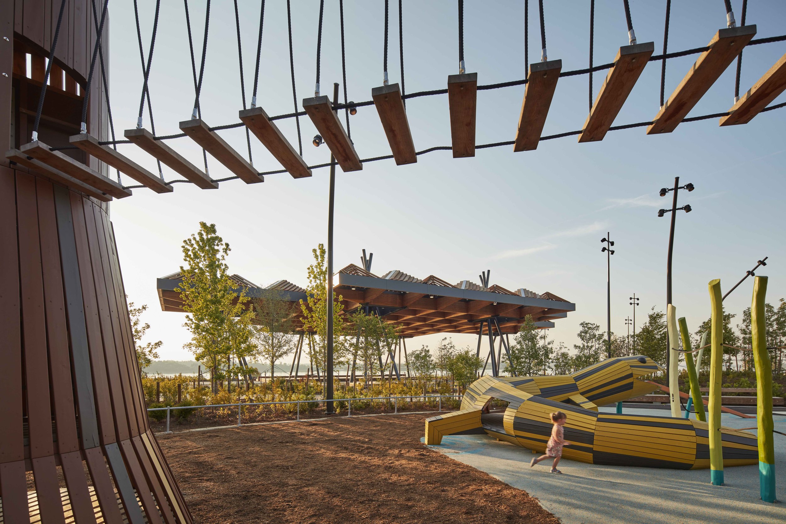 Play structures at Life on the River Playground in Tom Lee Park