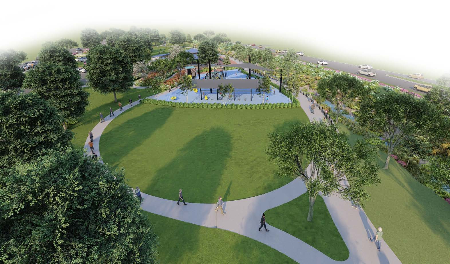 Perspective rendering of Linley Park play area and surroundings