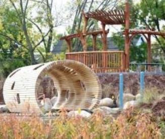 Public art feature inside the Cambridge universal design playground