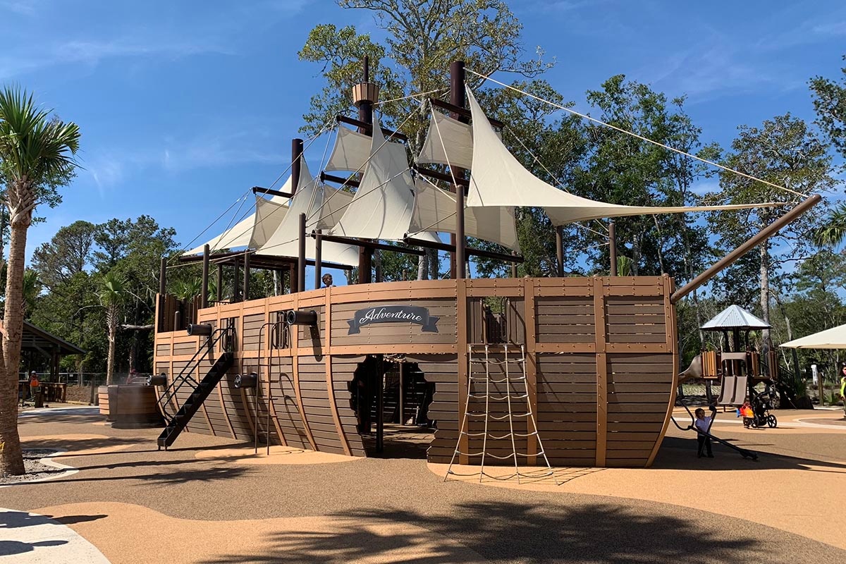 Large ship-themed play structure at Lowcountry Celebration Park