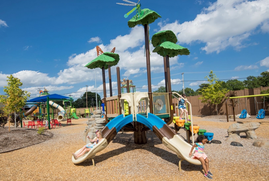 Play structures and open play space at MAD Playscape