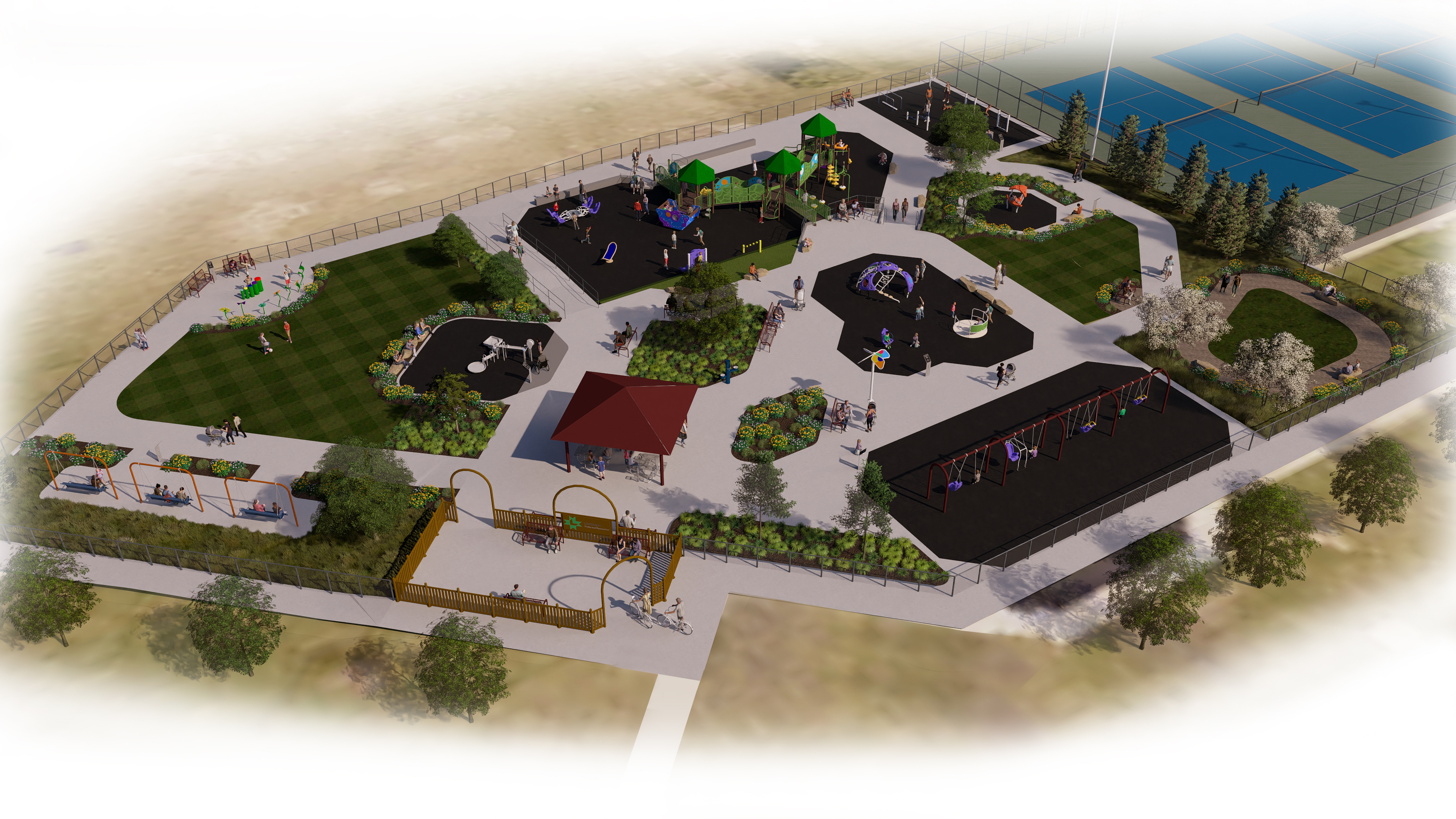 Overall rendering of Mahoney Inclusive Playground in Lincoln