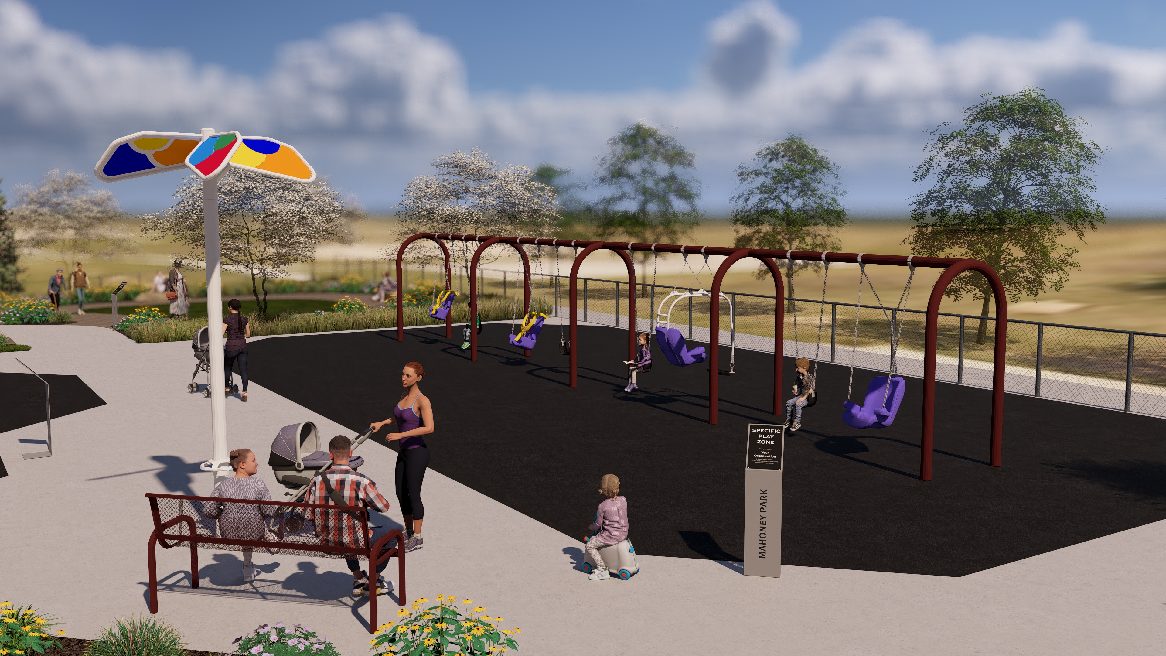 Swing zone rendering at Mahoney Inclusive Playground