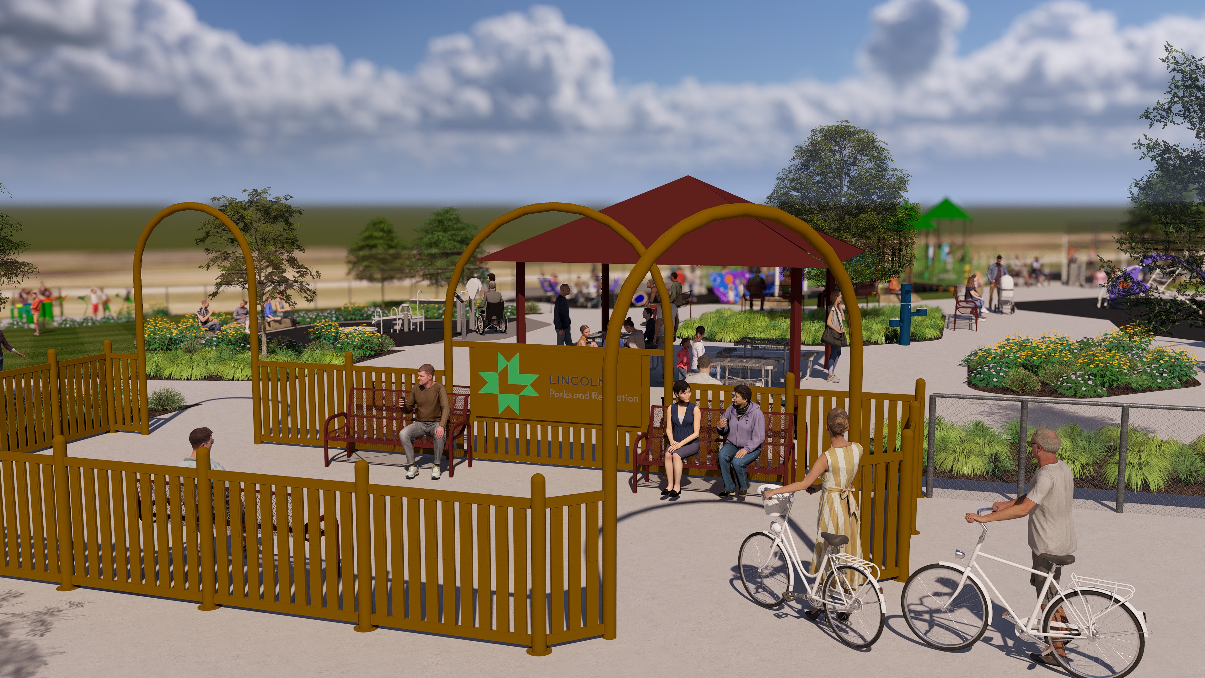 Entry plaza rendering at Mahoney Inclusive Playground