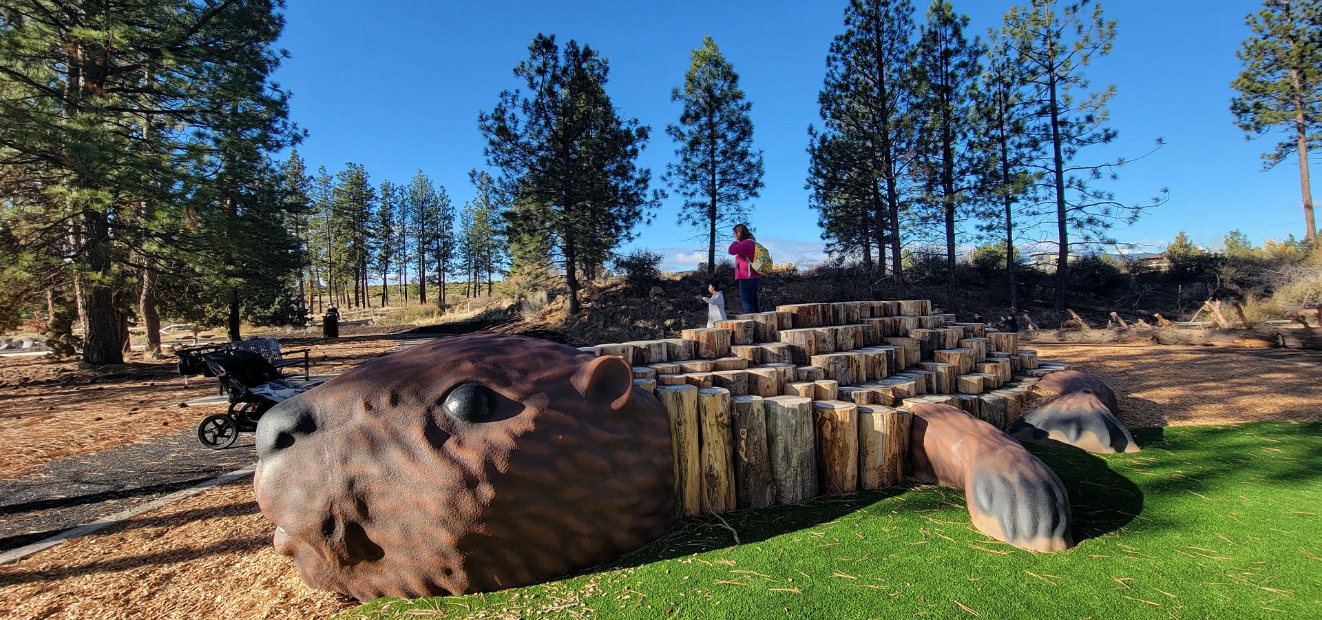 Large beaver play structure at Manzanita Ridge Park