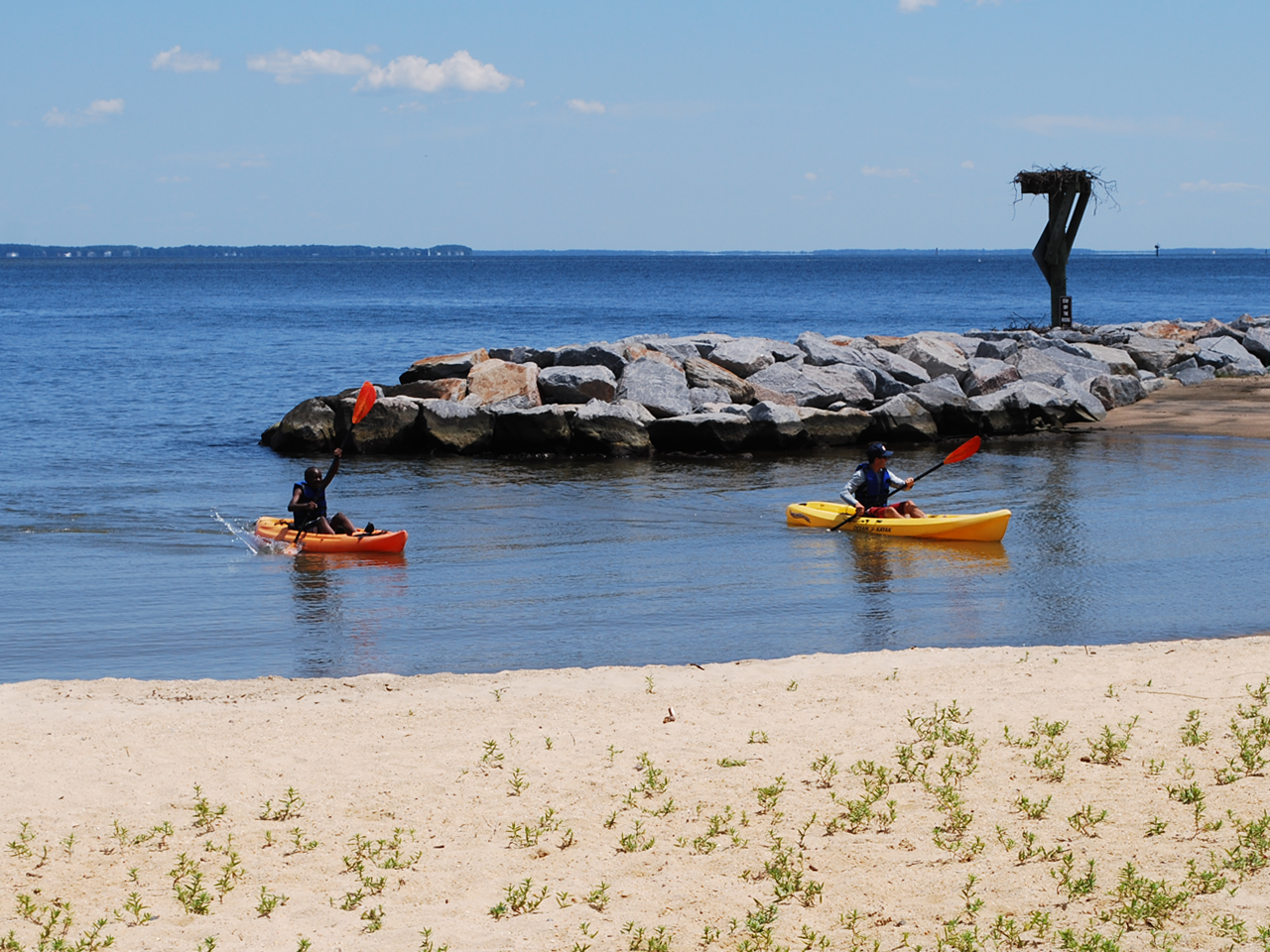 Kayaks at Mayo Beach Park waterfront