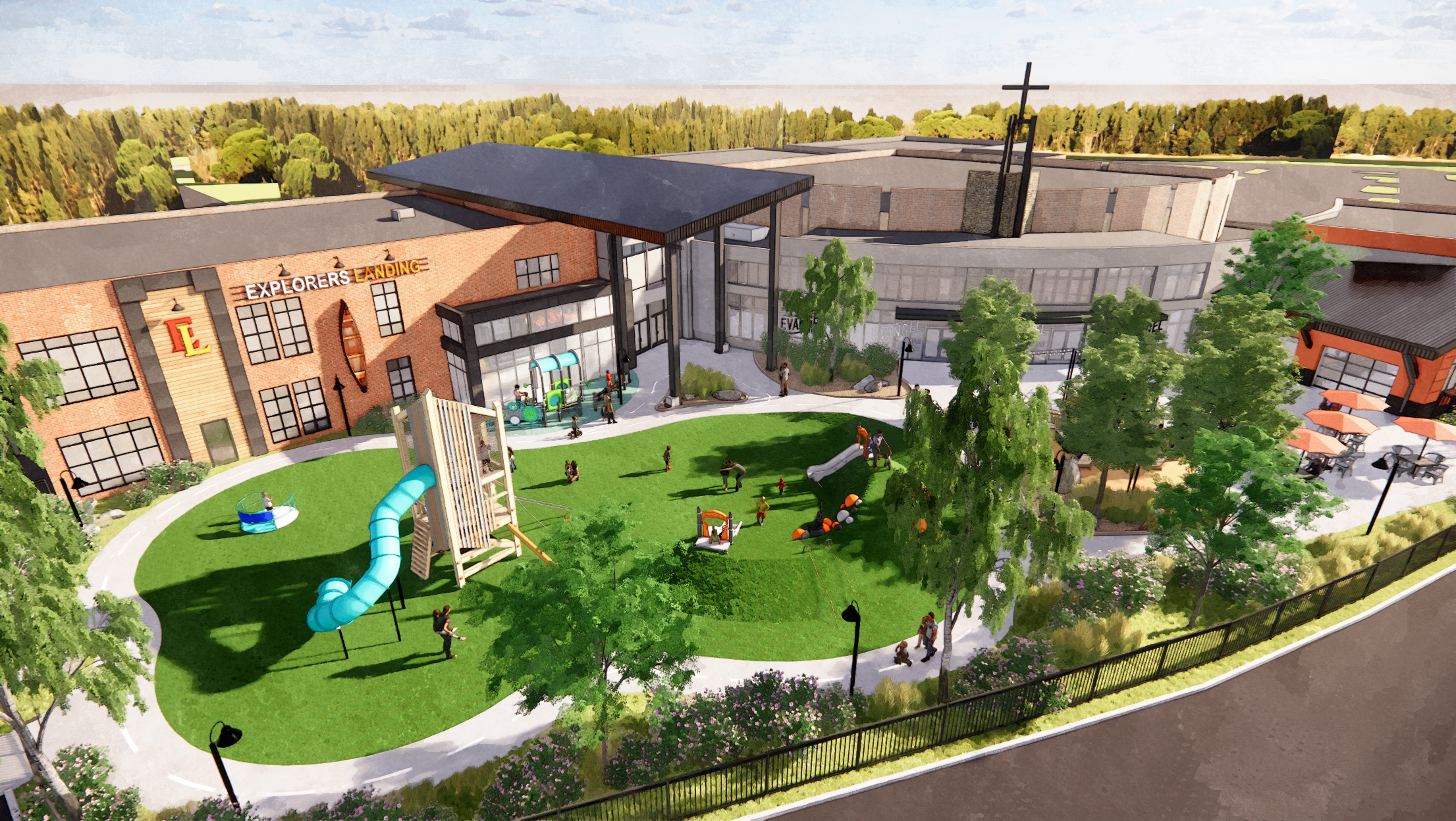 Outdoor track and family green space at Milltown Square