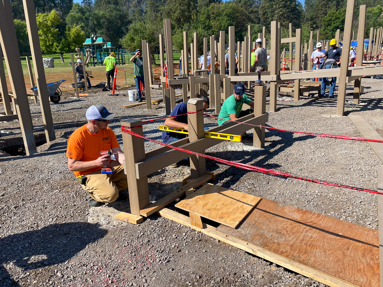 Playground construction scene at Moore Park in Klamath Falls