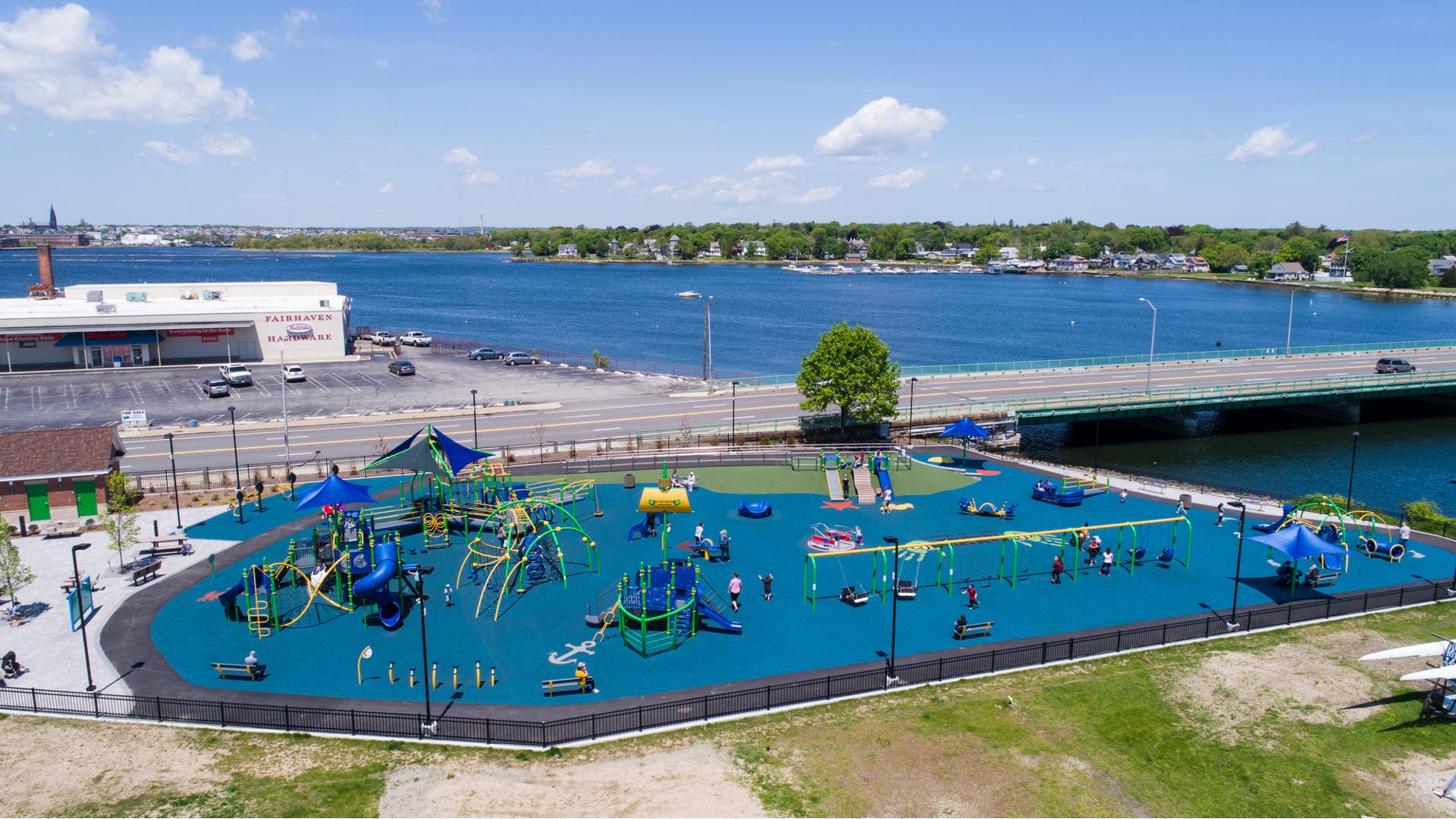 Inclusive ramped play structure at Noah's Place Playground