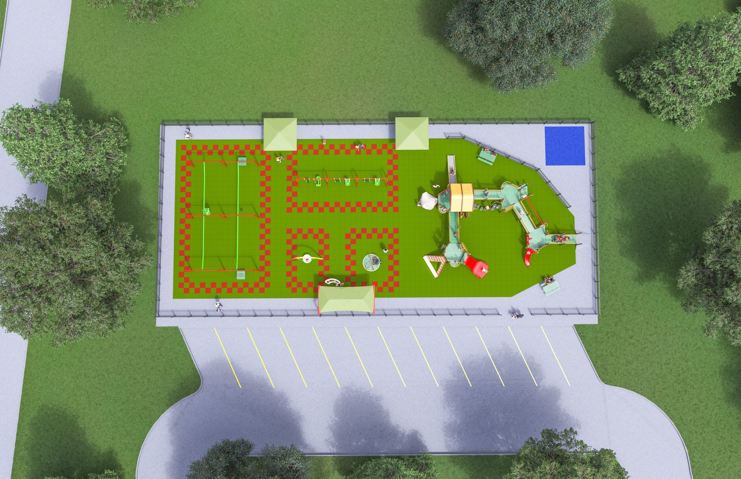 Rendering of play zones at the Osage County inclusive playground