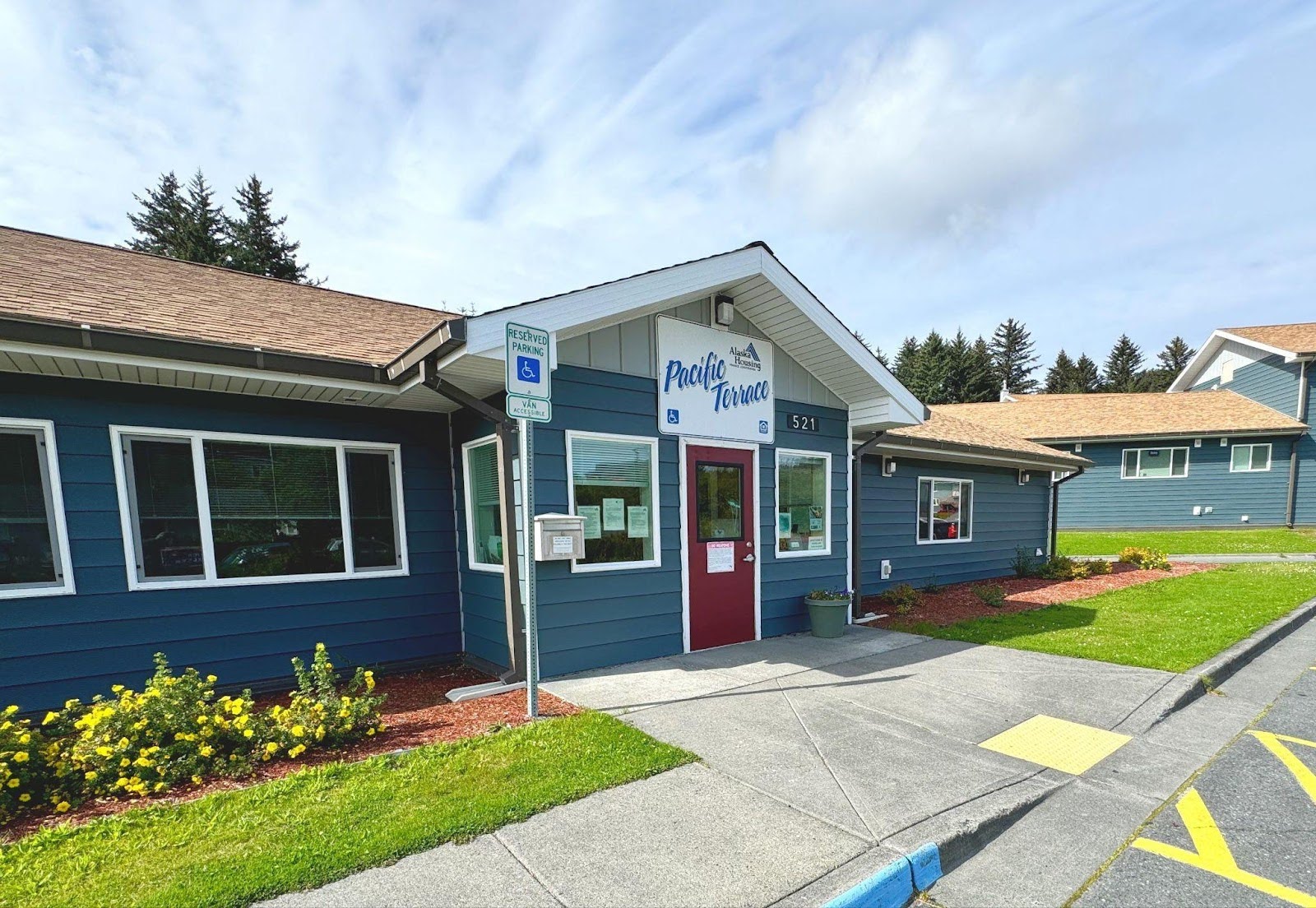 Pacific Terrace housing entrance near the playground in Kodiak