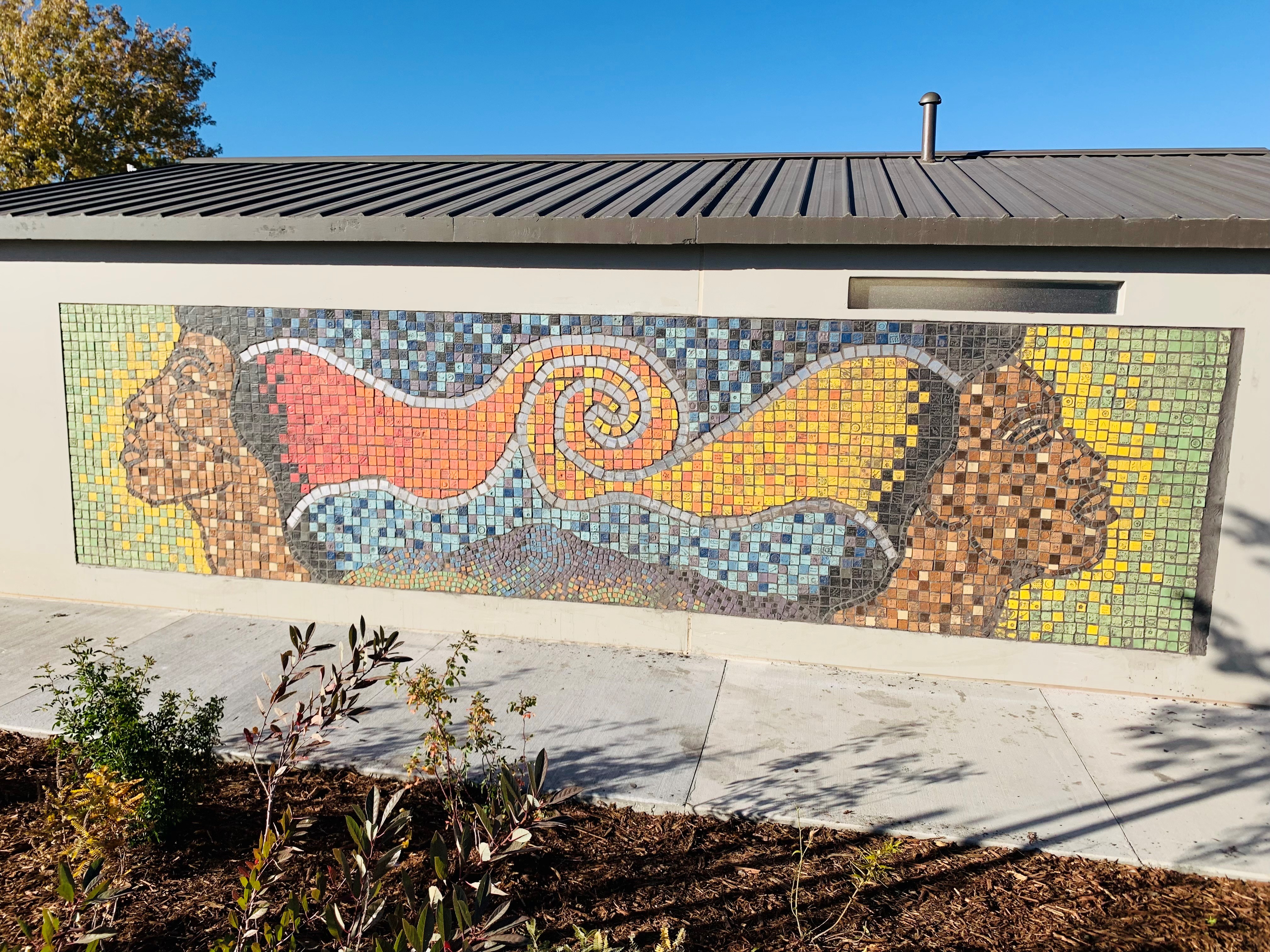 Community-made tile mural at Panorama Park