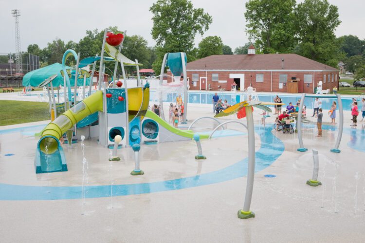 Aerial view of Parkersburg City Park splash pad