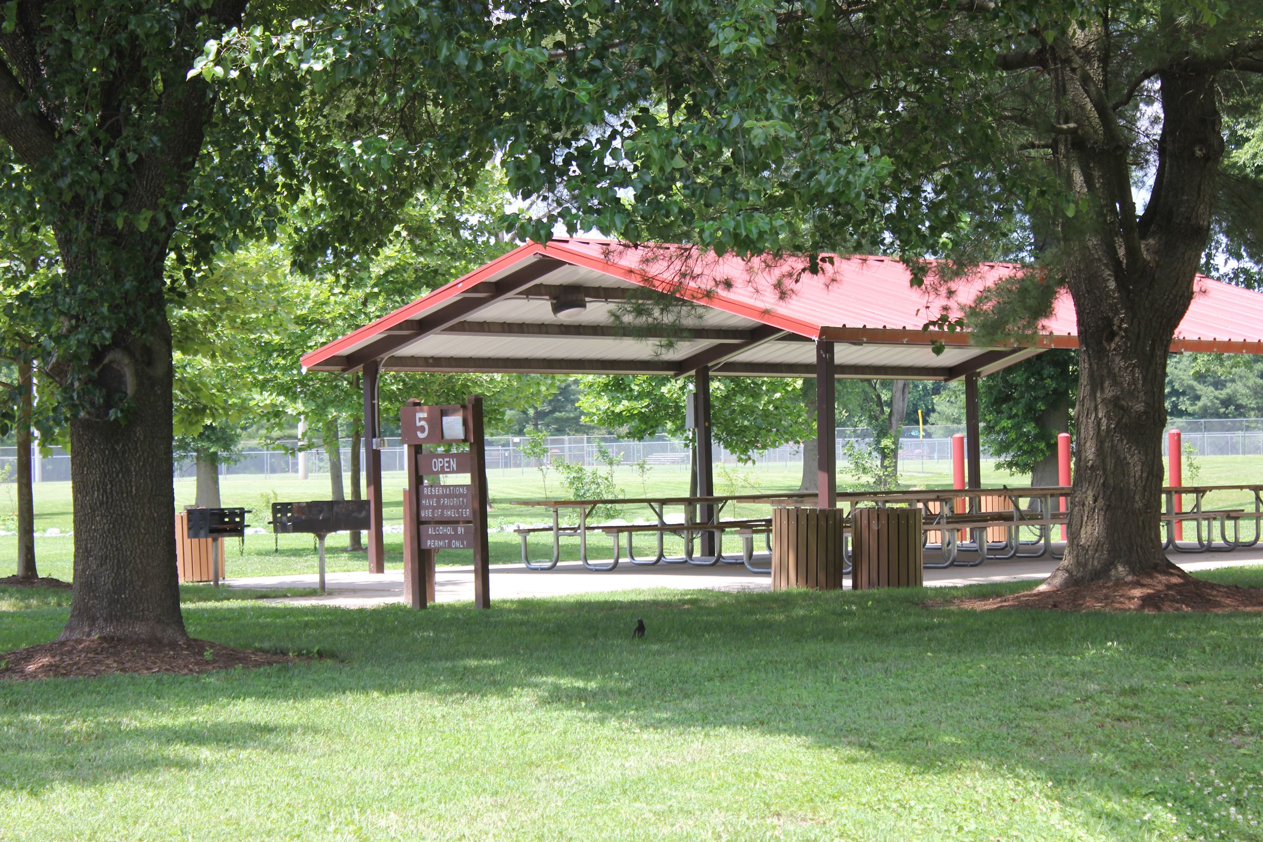 Picnic pavilion with tables and grills at Pinecliff Park