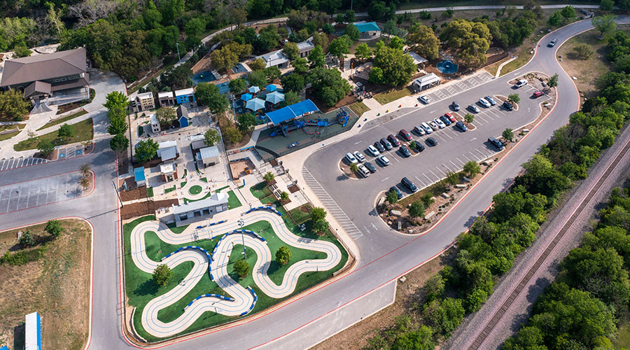 Aerial overview of Play for All Abilities Park in Round Rock