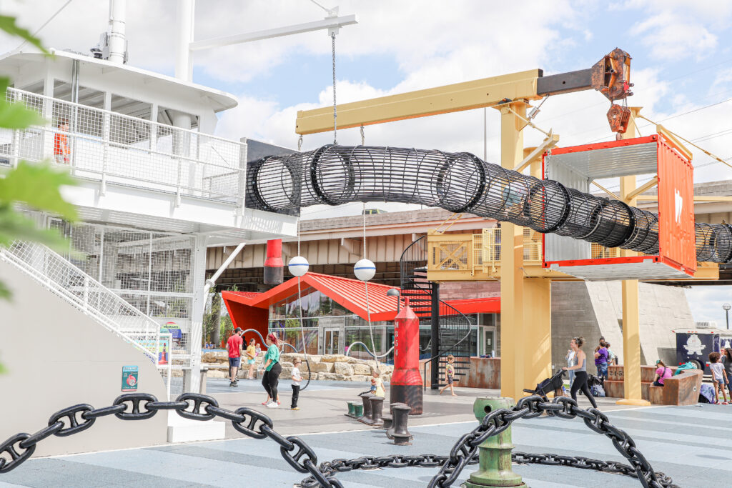 Play structures at PlayPort in Louisville