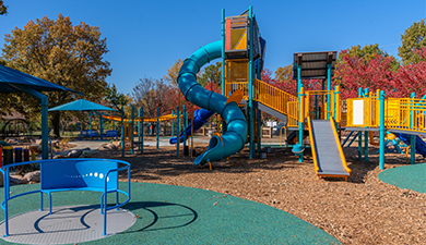 PrairiePlay playground overview at Meadowbrook Park