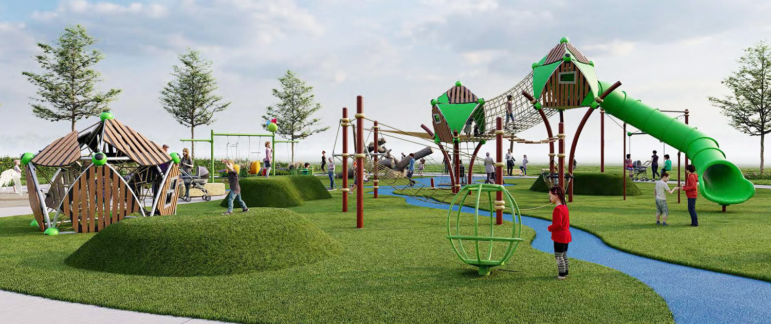 Playground and splash area at Puddle Jumper Park